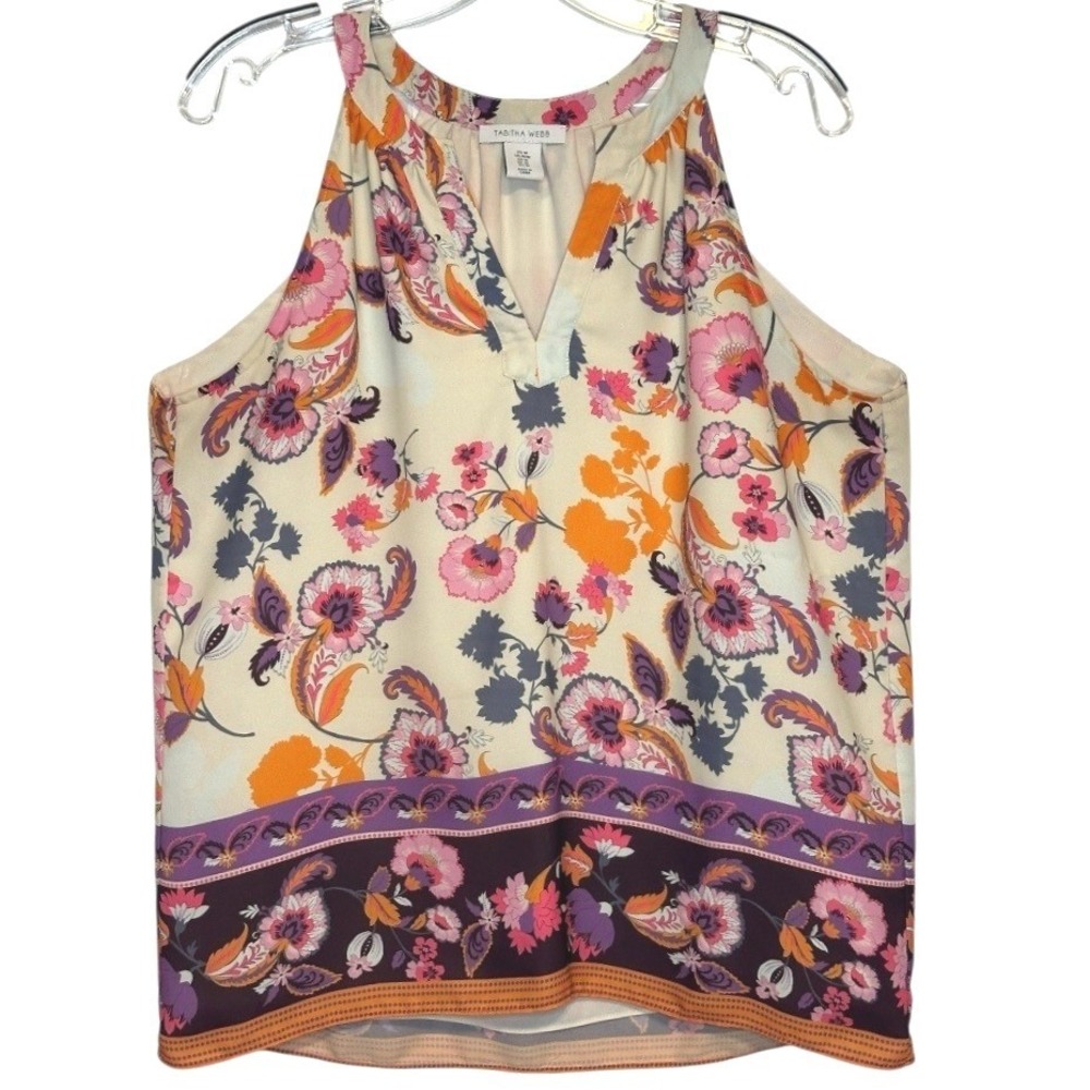 Tabitha Webb Blouse Women Multi-Color Floral Paisley‎ Halter Boho Vibrant M